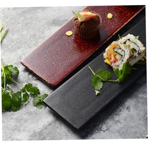 Plato rectangular de cerámica rojo para sushi miniatura 6
