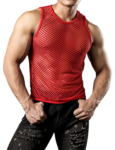 Image of JOGAL Men's Mesh Fishnet Fitted Sleeveless Muscle Top