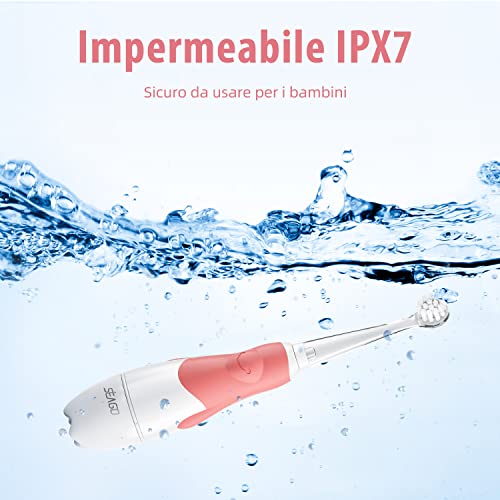 Seago SG-513 Elektrische Schall-Zahnbürste für Kinder von 0 bis 3 Jahren LED Licht Smart Timer Schall Babyzahnbürste Wasserdicht IPX7 Kinderzahnbürste (Schallzahnbürste + 4x Aufsteckbürsten, Rosa) – Bild 8