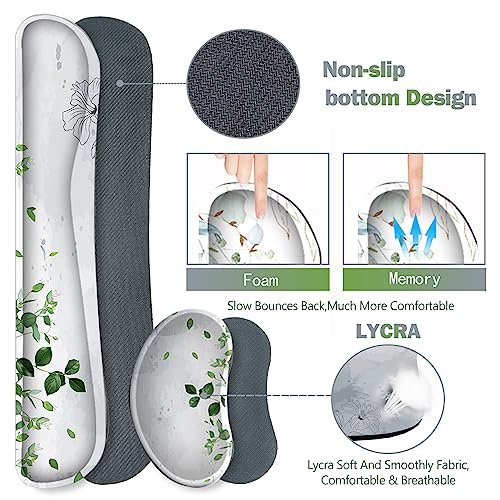Image of ARTSO Gaming Mouse Pad Wrist Support Set, XXL Large Desk Mat Mousepad + Keyboard Wrist Support+ Mouse Wrist Rest+Coaster 4in1 Ergonomic, Memory Foam -Green Leaves and Line Flower