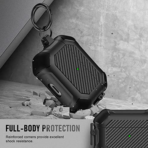 Maxjoy Airpods Pro 2Nd Generation Case 2022, Carbon Fiber Secure Lock Clip Full Body Shockproof Hard Shell Protective Case Cover With Keychain For Apple Airpod Pro 2, Black #TOP4