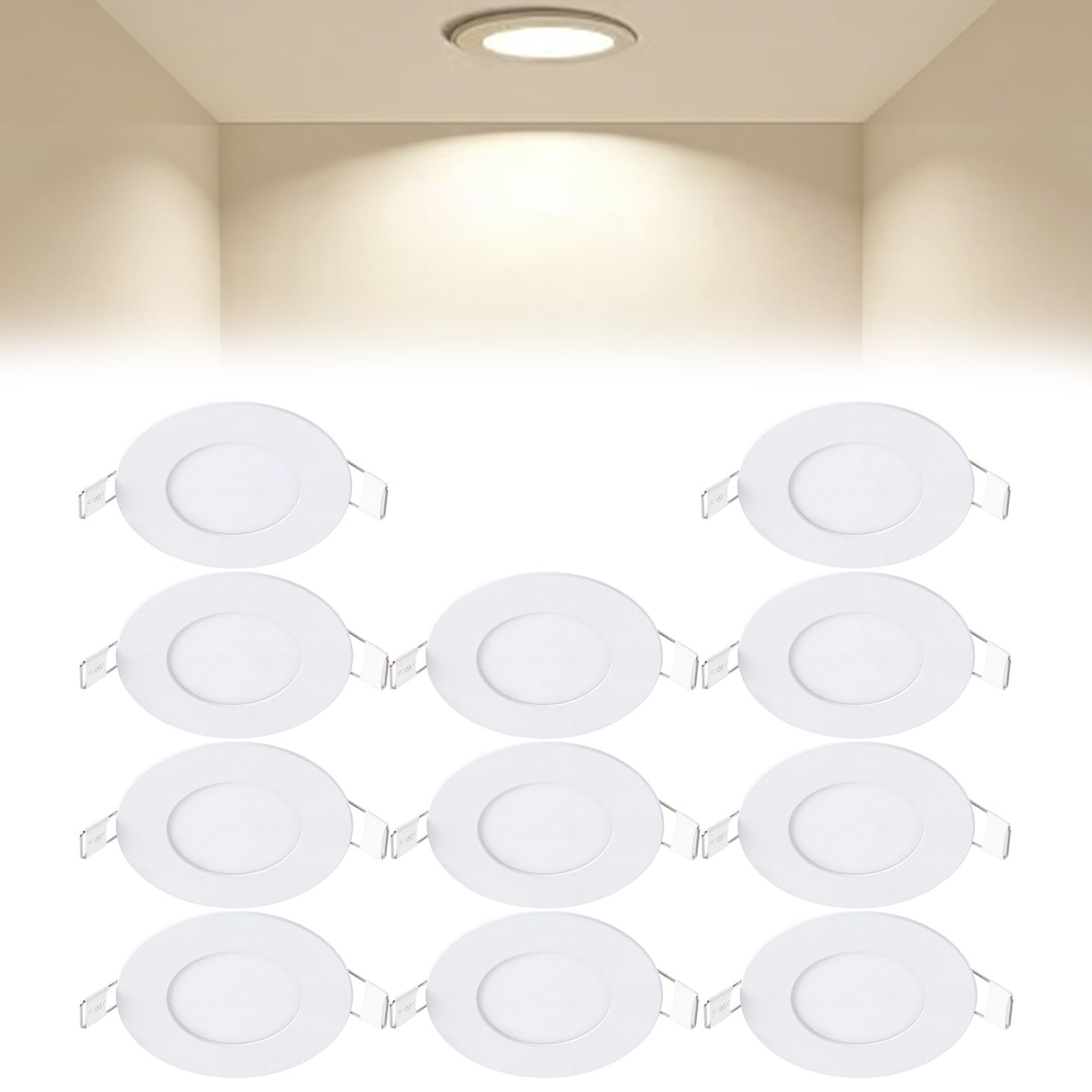 VOGHMOLD 3W Ultra Slim LED Downlight 3 inch, 4000K Recessed Ceiling Light, Cut Φ70-75mm, AC85-265V Flush Mount Spotlights Aluminum Round Panel Lights for Office Hallway, 11 Pack