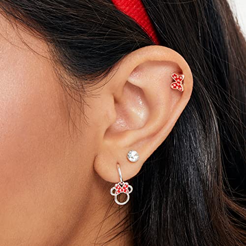Disney Minnie Mouse Red Silver Plated Crystal Stud Earring Set, 3 Pairs - Officially Licensed #TOP1