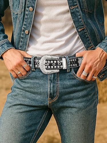Image of SUOSDEY Women Men Rhinestone Belt Unisex Sequin Strap Bling Crystal Western Studs Glitter Luxury Belt for Jeans Pants Dress