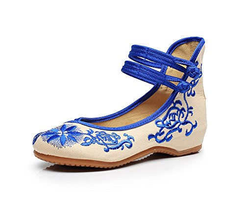 Lazutom Vintage Chinese Style Women Embroidered Shoes Mary Jane Qipao Dress Shoes
