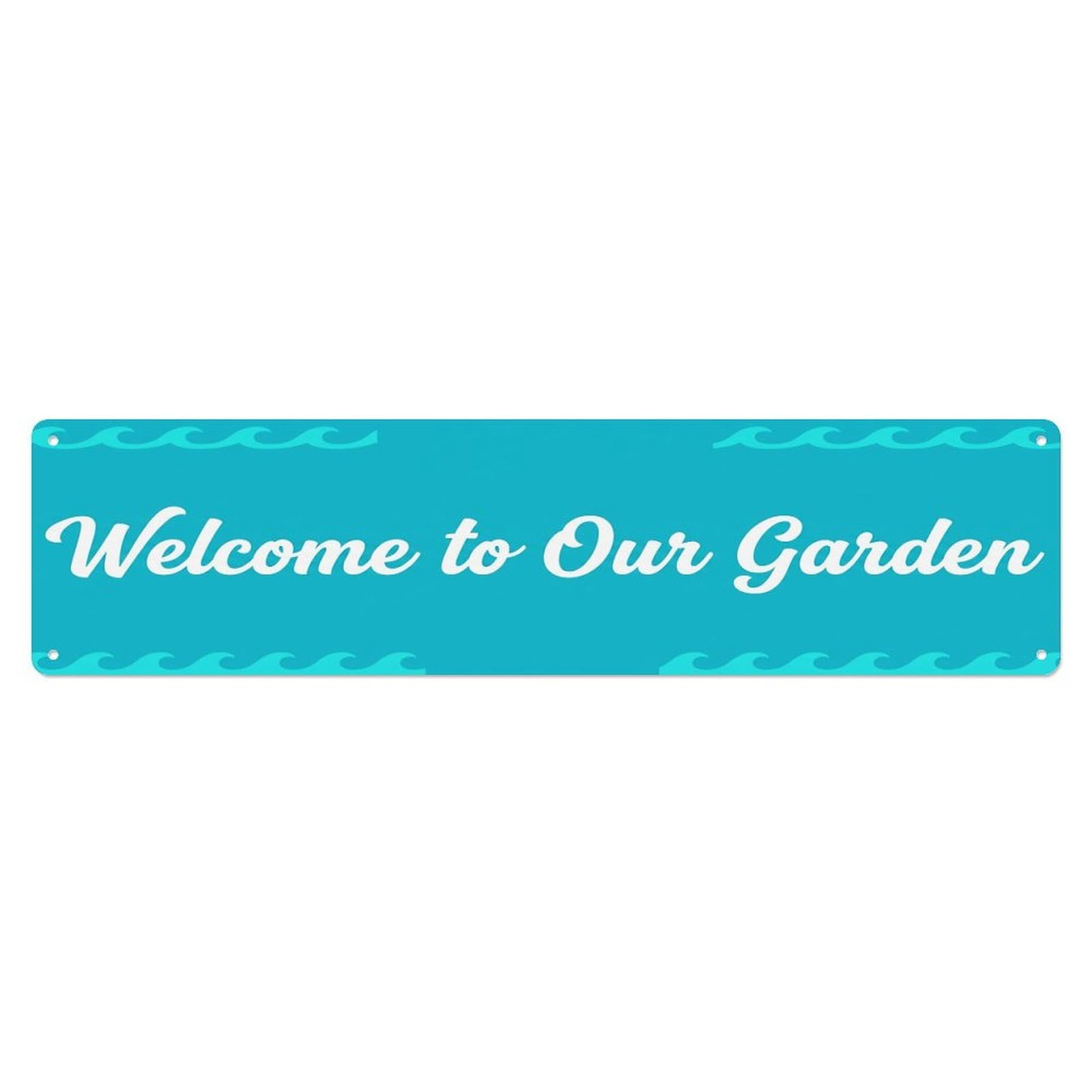 Vintage Welcome to Our Garden Turquoise Blue Metal Tin Sign