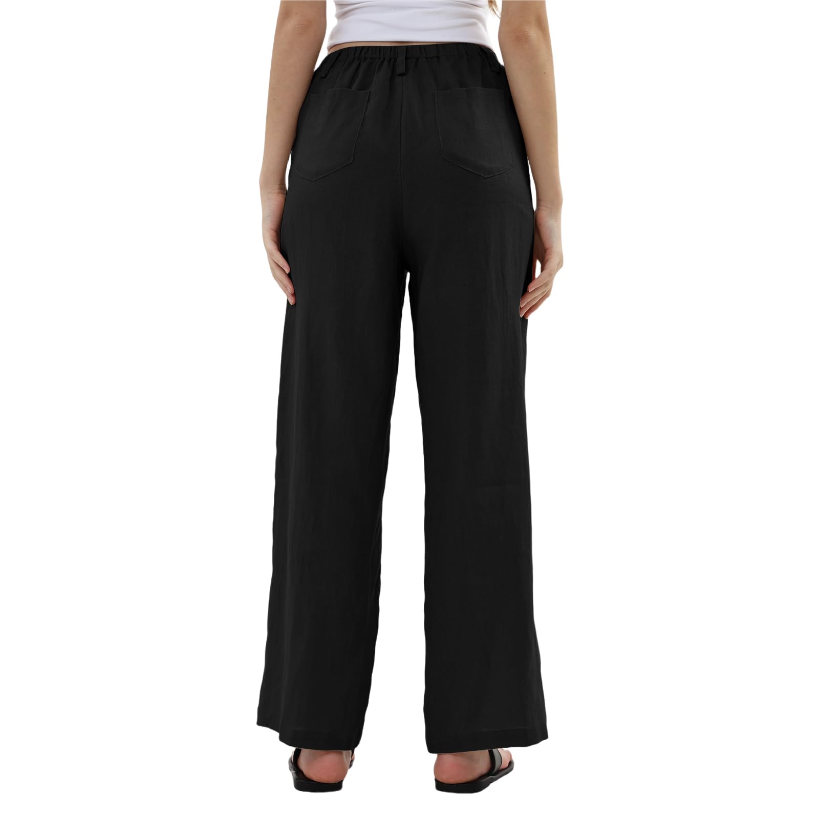 Amazhiyu Pantaloni da donna in puro lino, pantaloni casual da donna con tasche aderenti, pantaloni da salotto per il Regno Unito