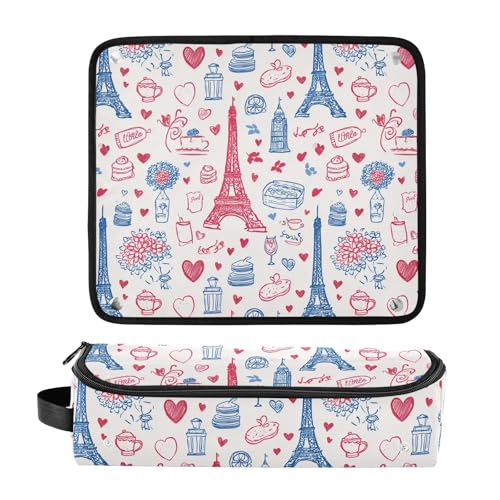 Bolsa de viaje Paris Love Red White para herramientas de cabello, organizador resistente al calor y gran capacidad para planchas, rizadores y accesorios miniatura 3