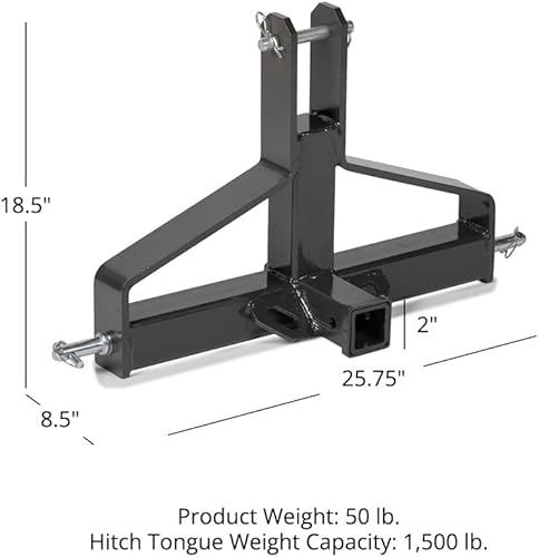 Miniatura 8 de Titan Attachments Receptor de remolque de 3 puntos y 2", enganche de tractor se adapta a tractores de categoría 1, Adaptador compatible con enganche