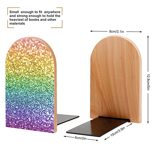 Unique Print Bookend,Hipster Rainbow Color Gold Glitter Skeleton Heavy Duty Premium Wood + Metal Book Ends Bookend Supports Book Stopper For Office School Library Bookshelf Home Decoration #TOP1