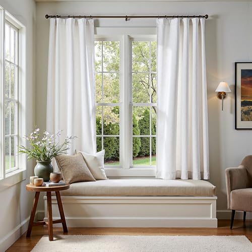Image of jinchan Linen Curtains Light Filtering Back Tab 50x72 Inch 2 Panels White