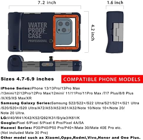 Diving Phone Cases for iPhone 13&12&11Pro Max,Samsung Galaxy S22&S21&S22 Ultra Xiaomi Oppo Huawei OnePlus Series Phone Snorkeling, Waterproof Deep 15m/50ft (Blue-Orange)