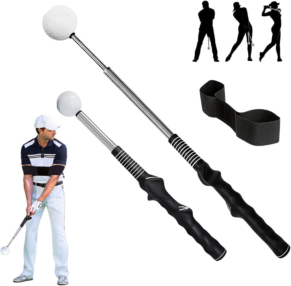 Golf Schwungtrainer Einziehbare Golf Swing Trainer mit Armband Zu Haltungskorrektur Tragbares Golfschwung Trainingshilfe Golfschwungtrainer f r Aufw rm Kraft Tempo Train Schwarz