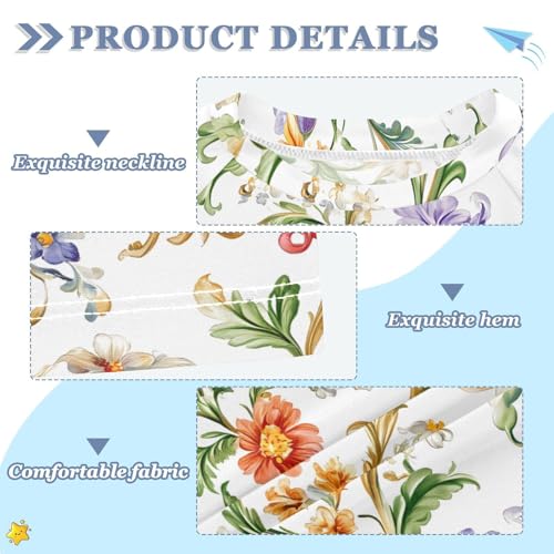 ALAZA Kids Rash Guard Girls Toddler Swim Shirts Short Sleeve European White Flowers UPF 50+ 3T3