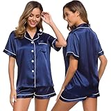 CXJYSD Conjunto De Pijama De Satén para Mujer,Conjunto De Pijama De Satén De Seda Dos Piezas,Camiseta De Manga Corta con...