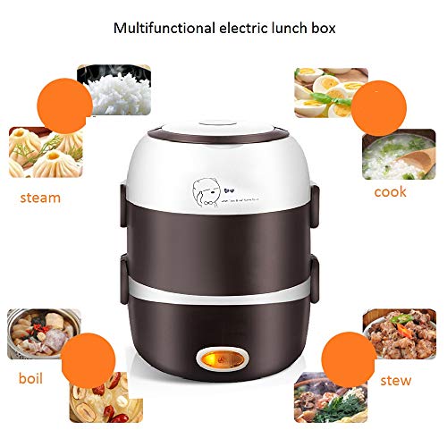 Electric Lunch Box,3 Layers 2L Portable Electric Heating Bento Lunch Box Food Storage Warmer Container Rice Cooker,110V 200W,Stainless Steel+Pp #TOP2