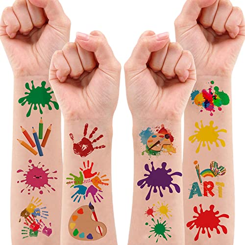 Art Temporary Tattoo Birthday Party Decorations Favors 8 Sheets (96Pcs) Tattoos Stickers Cute Party Supplies Kids Girls Boys Gifts Classroom School Prizes Themed #TOP1