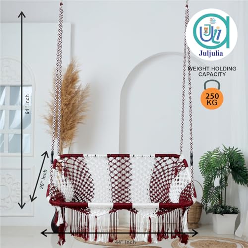 Image of JULJULIA Swing for Balcony Comfortable Cotton Swing Relaxing Jhula for Adults for Home Indoor Outdoor Hanging Seat for Apartment Patio Terrace Garden- 250 kg Weight Capacity - 2 Seater JULA REA White