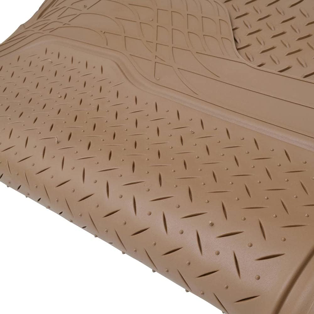 BDK Proliner All Weather Rubber Auto Floor Mats and Trunk Cargo Liner - Front & Rear Heavy Duty Set Fit for Car SUV Van and Truck, 4 Piece, Beige