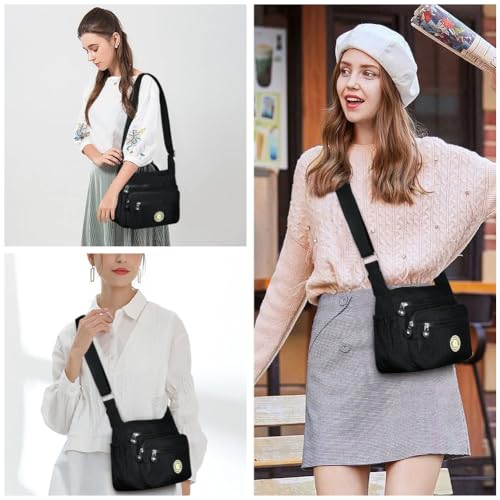 Aucuu Nylon Umhängetasche Damen, Schultertasche Handtaschen Multi Pocket mit Größere Kapazität, Damen Umhängetasche mit Mehreren Taschen, Multifunktionale Crossbody Bag für Arbeit Schule Shopper