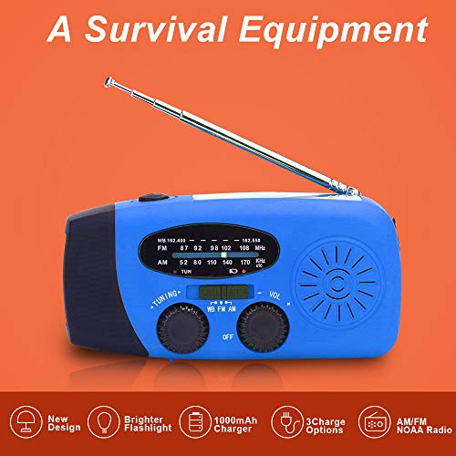 Upgraded Emergency Solar Weather Radio Hurricane Supplies Earthquake Kit Hand Crank Self Powered Am/Fm/Wb Noaa Wind Up Survival Radios Led Flashlight 2000Mah Power Bank For Iphone Smart Phone （Blue） #TOP6