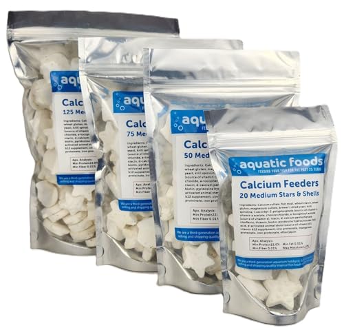 Aquatic Foods Inc. Medium Size Calcium Feeder Stars & Shells for Shrimp, Snails, Crabs, Crayfish, Hermit Crabs and All Tropical Fish…20 Count Bag