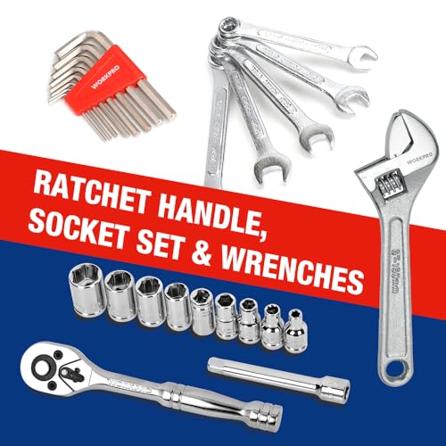 WORKPRO gereedschapskoffer uitgerust, 160 stuks. Gereedschapsset, gevulde gereedschapskoffer, alledaags handgereedschap voor huishouden, garage - Afbeelding 5