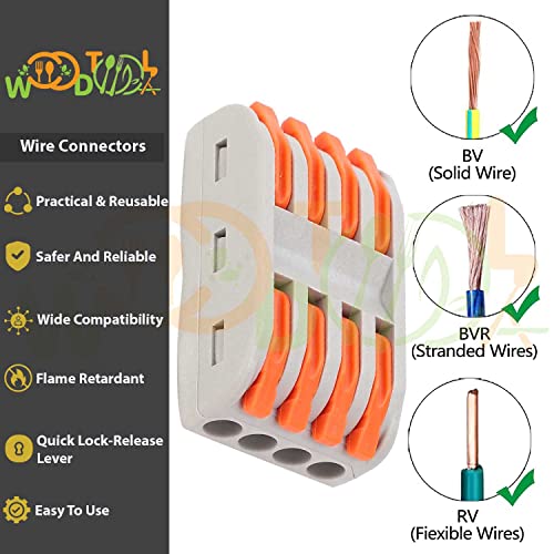 Image of 4 to 4 Inline Wiring Cable Connectors - Quick connectore Terminal Blocks - Electrical Connectors Blocks (4pcs, 4 to 4 Inline, Orange)