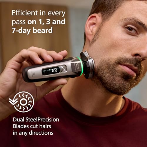 Image of Philips Norelco Shaver i9000 Prestige, Wet & Dry Electric Shaver, Dark Slate Nova, SenseIQ Technology, Triple Lift & Cut System, 360 Rotating Dual SteelPrecision Blades, Charging Stand, XP9204 /85