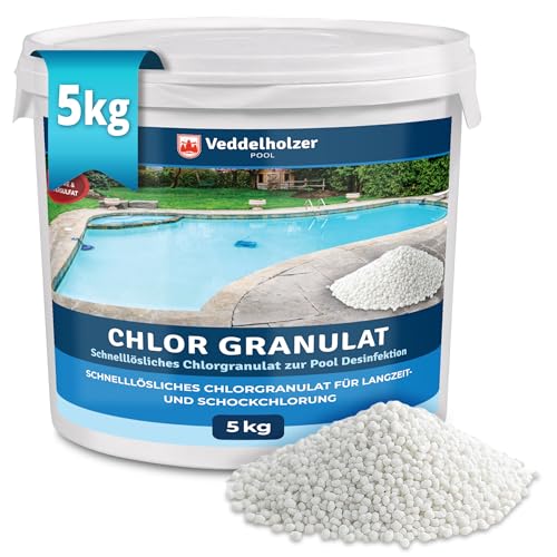 Veddelholzer 5 kg Chlorgranulat für Pool Schnelllösliches Schockchlor zur Stoßchlorung & Saisonstart Wasserpflege & Wasserdesinfektion für klares Poolwasser
