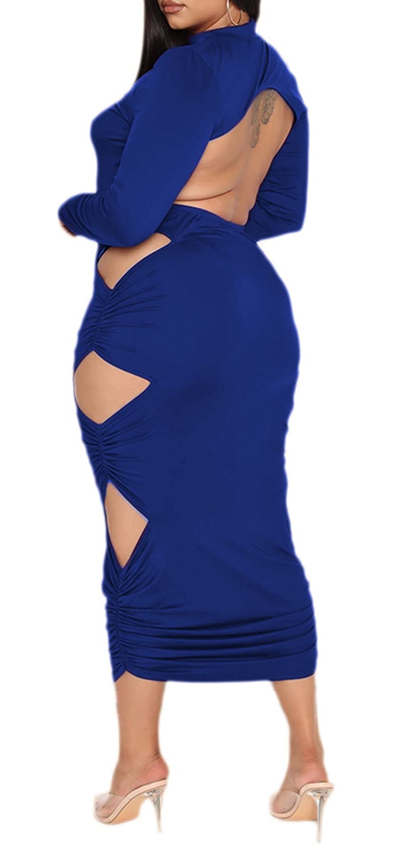 Women Sexy Backless Cut Out Bodcyon Midi Club Dress Summer Outfits