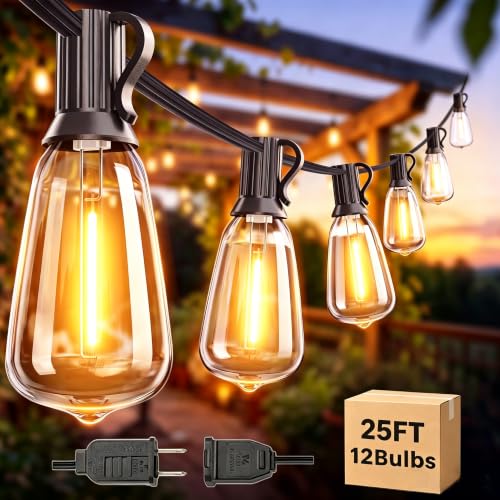 25FT LED Outdoor String Lights Waterproof, Edison Lights for Outside