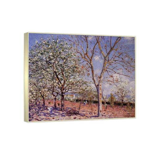 Impression sur toile Alfred Sisley d'art classique avec cadre argent champagne