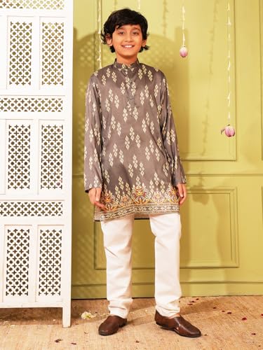 Image of AJ DEZINES Kurta Pajama For Kids Boys | Cotton Printed Chikankari Kurta Pyjama Set For Boys | Traditional & Festive Outfit | Party & Ethnic Wear | Stylish Kids Kurta Set