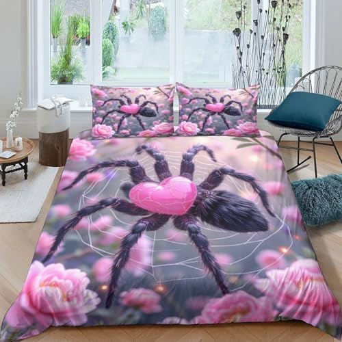 Housse de couette super douce cœur d'araignée rose microfibre 140x200
