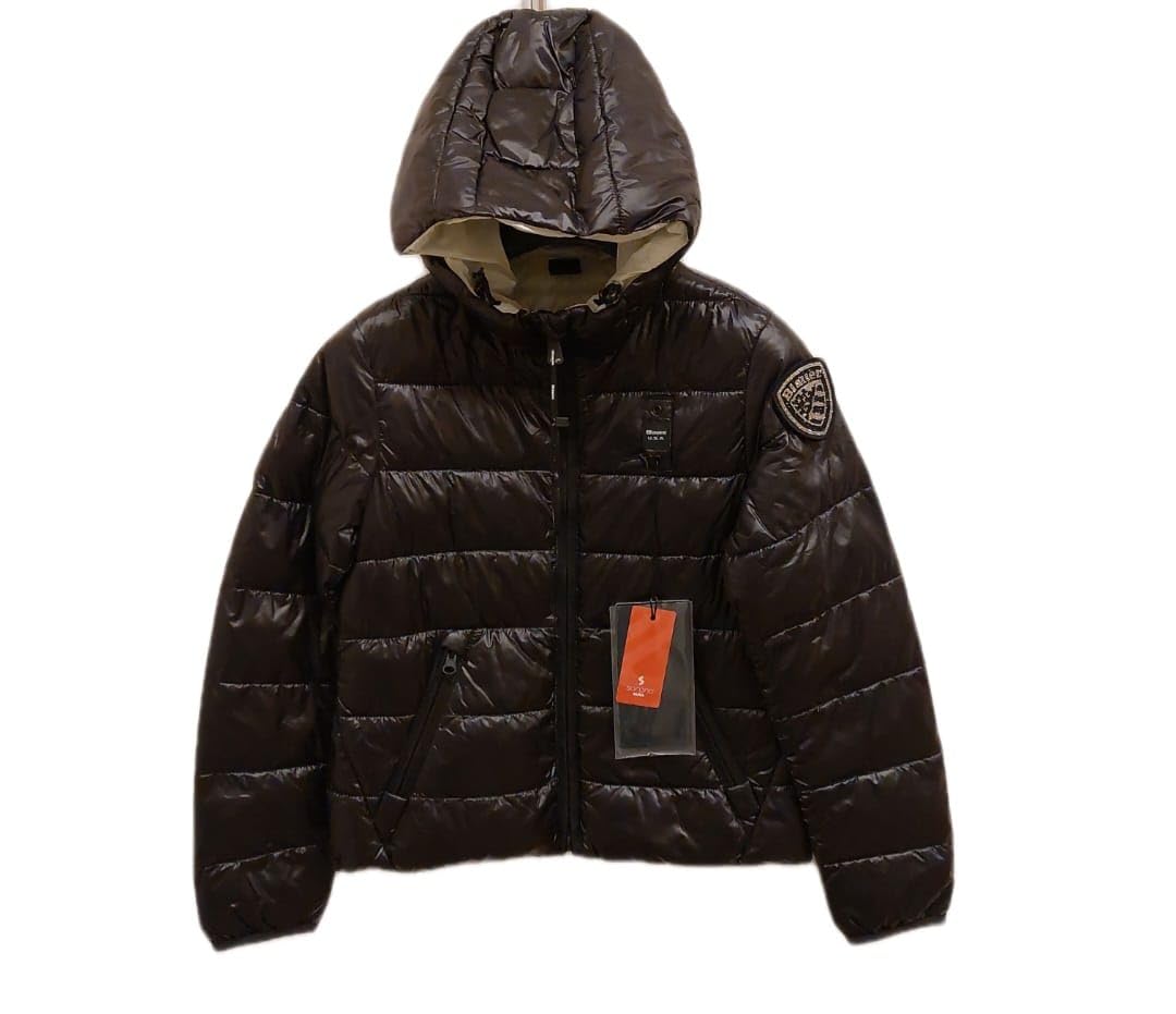 Blauer Caroll - Chaqueta Centogramas para niña, ajuste regular, negro, nailon brillante, impermeable con logotipo brillante, capucha fija
