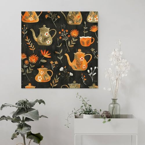 Toile murale abstraite théière inspirant la sérénité à la maison