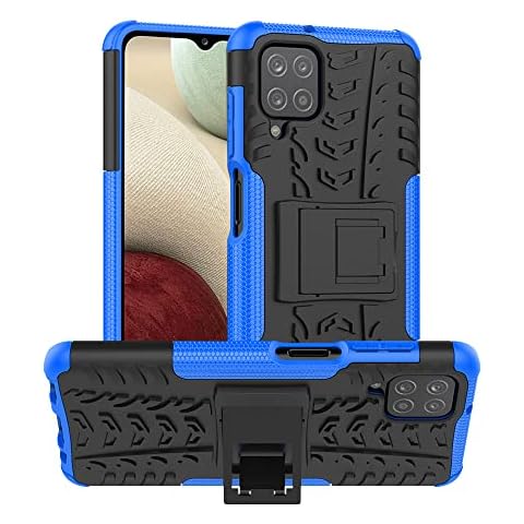 ALDHOFA Samsung Galaxy A12/M12 Case,Heavy Duty Shock Proof Protective Phone Case,Dual Layer Hybrid Cover with Kickstand for Samsung A12-Blue Cover