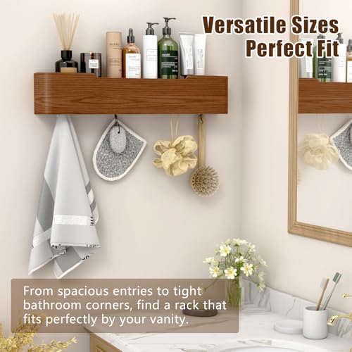 Nevsokio Coat Rack Wall Mount with Hidden Hooks, Wall Hooks with Shelf, Wall Key Holder Mount Wooden Shelf Entryway Hooks for Bedroom Bathroom for Hanging Coats Hats Bags Towels (Walnut, 5 Hooks) by Nevsokio - Used condition - Image 4