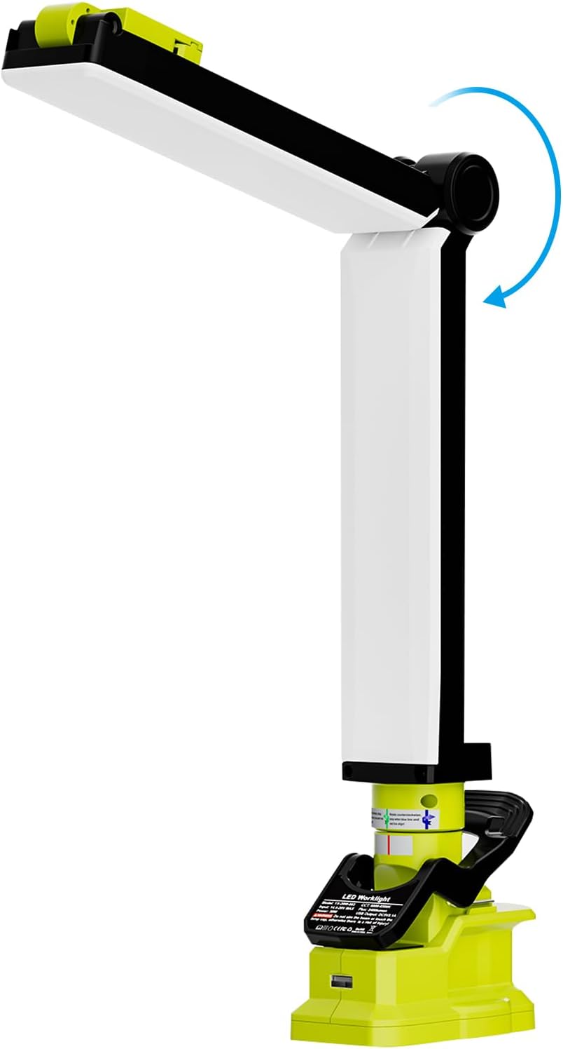 Work Light Cordless Flashlight for Ryobi 18V Battery, Portable LED Folding Work Light with USB Output, 30W 2400LM for Construction Renovation & Home Repair Lighting [Battery Not Included]