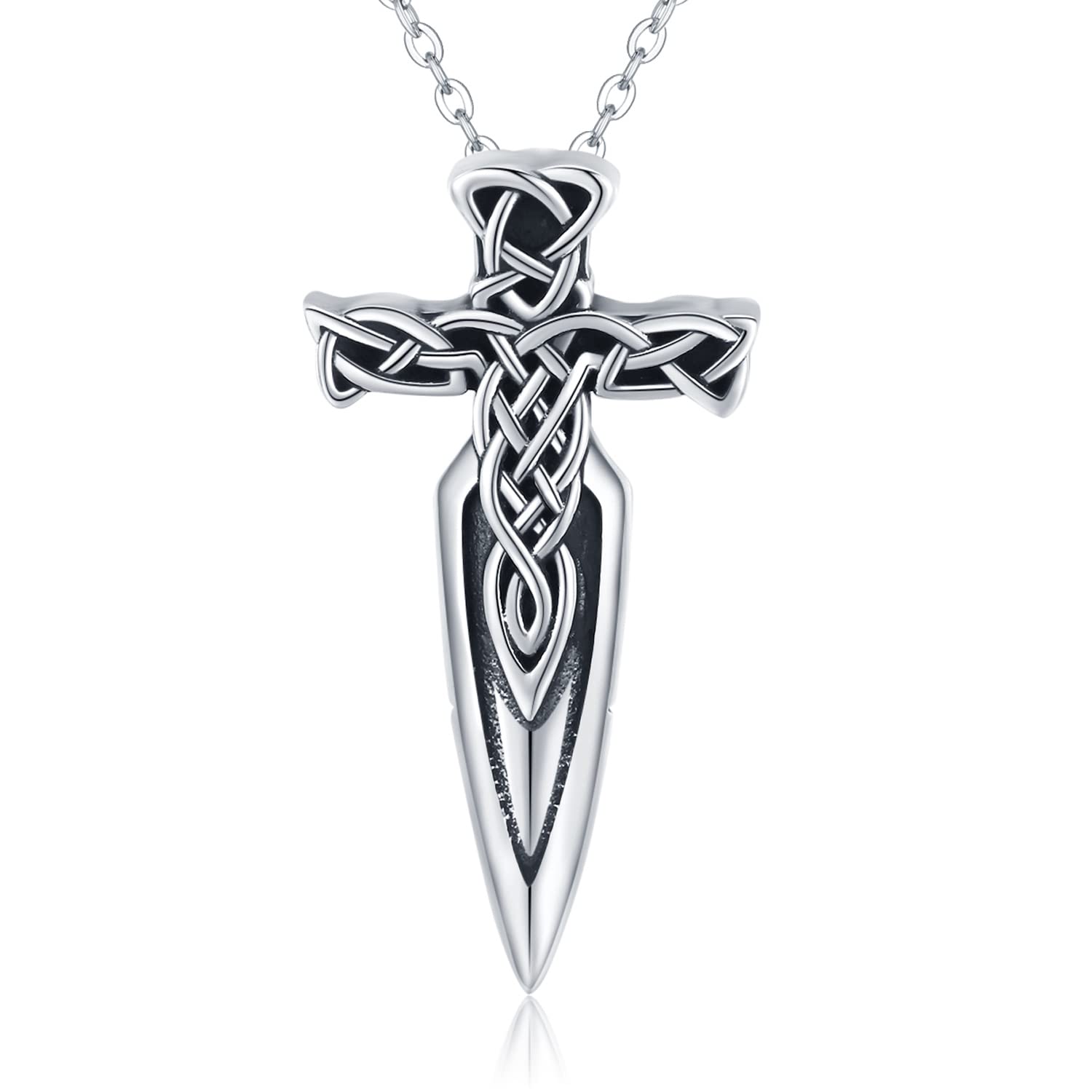 Collar de espada para hombre, plata de ley 925, nudo celta negro, colgante de espada de ángel guardián, collar de cruz, joyería gótica retro vikinga, regalo para hombres, novios y mujeres, Plata