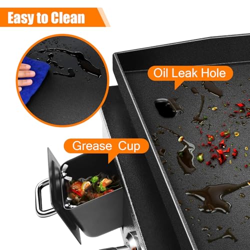 GFTIME Tischgasgrill mit 2 Brenner, Grillplatte Plancha Gasgrill mit flacher Oberseite Grillplatte Propangrill mit Tragetasche 22 Zoll, 48.000 BTU, Keramik-antihaftbeschichtete Grillplatten mit Haube