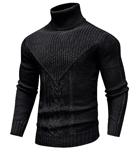 Men's Turtleneck Sweater Cable Knitted Pullover Sweater