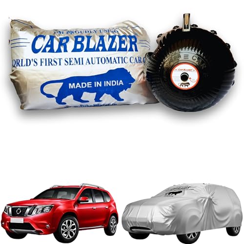 Image of CARBLAZER Portable & Semi-Automatic Full Body Car Covers: Heavy Duty Device| Anti-Theft| Dust & Scratch Proof | Water & Wind Resistant|Custom Fit| Dual-Side Cover, Compatible for Nissan Terrano