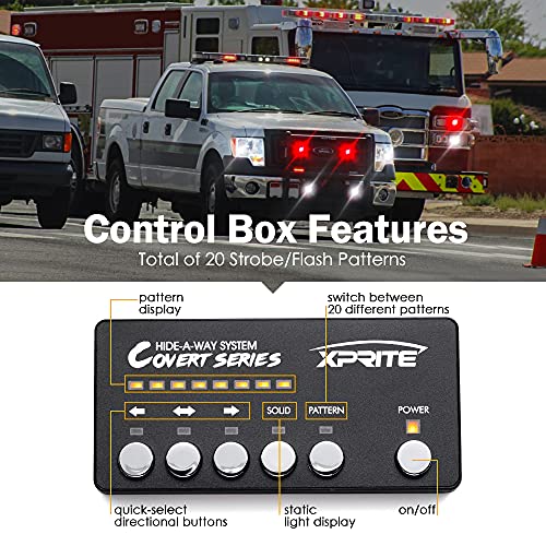 Xprite White Red LED Hideaway Strobe Lights Kit, 20 Flashing Patterns w/Control Panel Headlights Taillights Fog Light Interior Mounting, for Emergency Vehicles Firefighter Cars Trucks SUV 8PCS by Xprite - Image 4