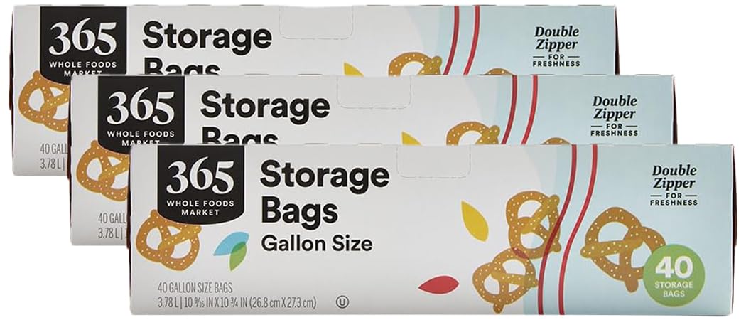 365 by Whole Foods Market, Gallon Double Zipper Storage Bag, 40 Count (Pack of 3)