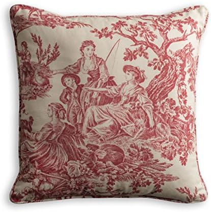 Maison d' Hermine Decorative Cushion Cover 100% Cotton 20"x20" Toile Washable Pillow Cover with Invisible Zipper for Home Décor, Office, Sofa, Couch, Bedroom, The Miller - Red - Spring/Summer