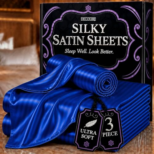 Image of DECOLURE Satin Sheets Twin Size | Softer Than Silk | Luxury 3 Pc Bed Set
