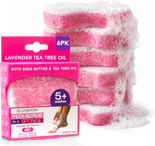 Image of Spongables Pedi Scrub Foot Exfoliating 5+ Wash Travel Sponge, Lavender, 6 Count (Pack of 6)