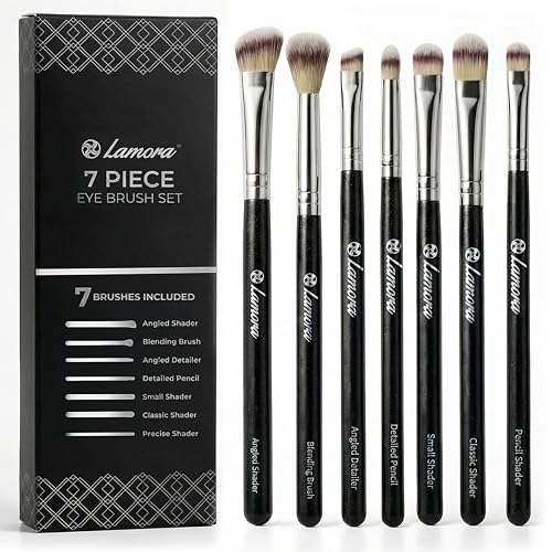 Set de Pinceaux de Maquillage pour les Yeux - Fard à paupières, Eyeliner Mélanger, Nuancer - Meilleur Choix 7 Pièce Essentials Kit - Crayon, Ombré, Fuselé, Définisseur - Poils Soyeux Synthétiques